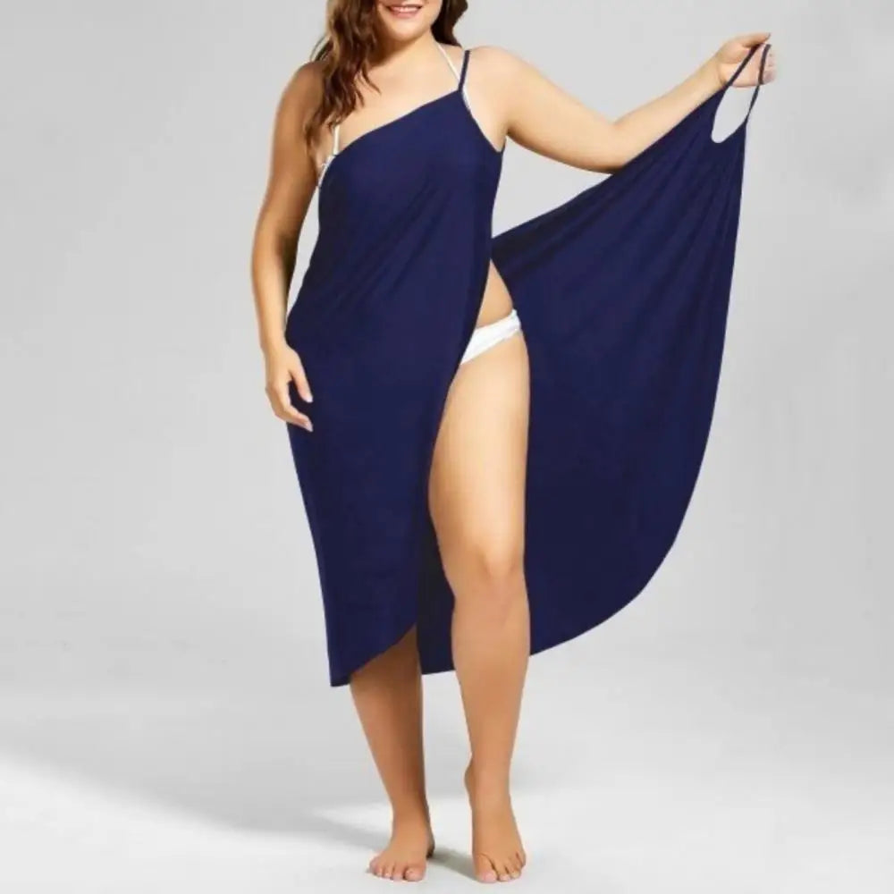 2023 Plus Size Summer Beach Sexy Women's Pure Color Sling Wrap Skirt Bikini Cover Up Skirt Apron Beach Dress