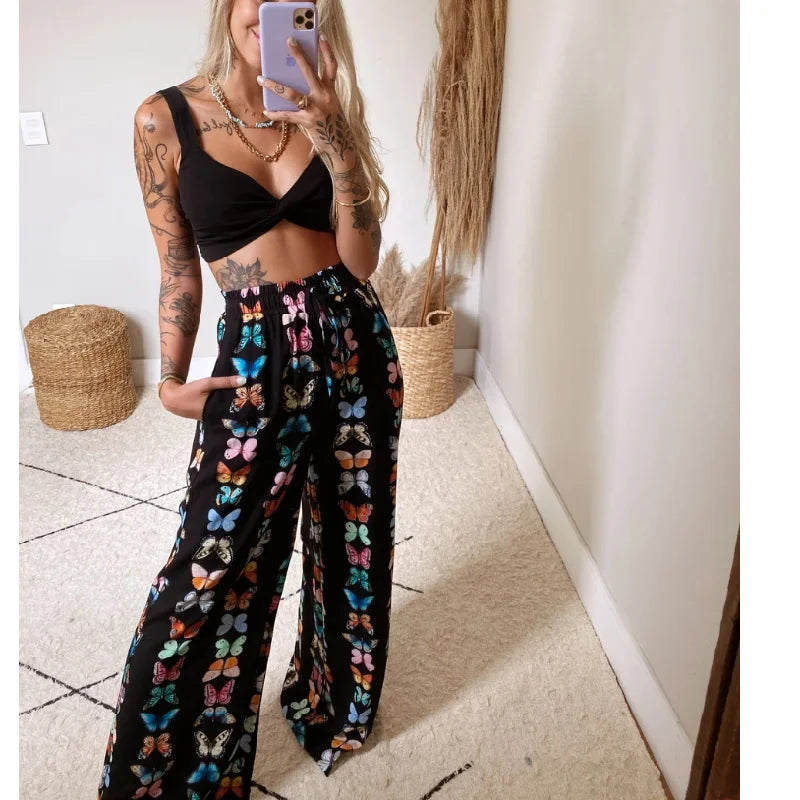 ViviBelle Bohemian Floral V-Neck Two-Piece Set