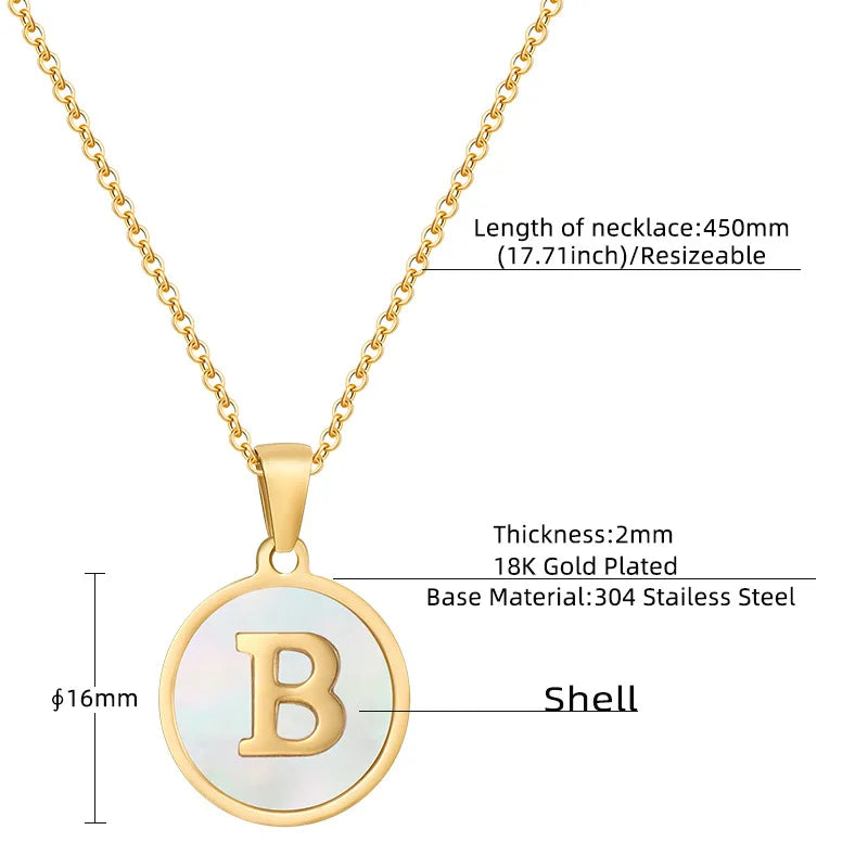 ViviBelle Round Shell Initial Pendant Necklace 18K Gold