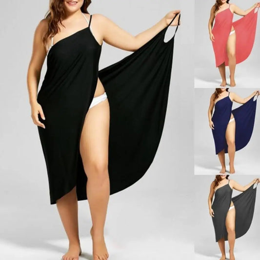 2023 Plus Size Summer Beach Sexy Women's Pure Color Sling Wrap Skirt Bikini Cover Up Skirt Apron Beach Dress