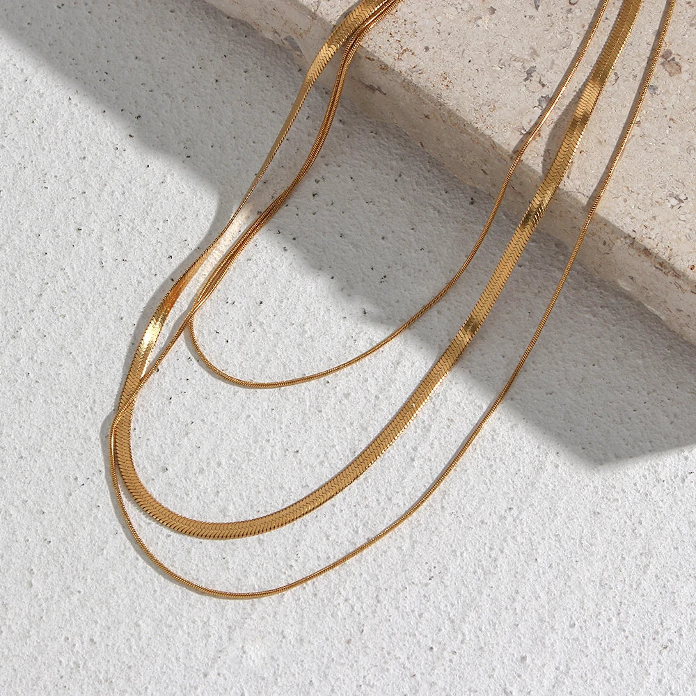 ViviBelle 18K Gold Plated Herringbone Thin Chain Layer Necklace