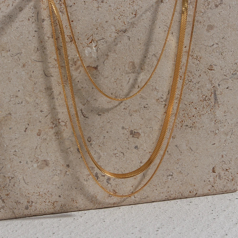 ViviBelle 18K Gold Plated Herringbone Thin Chain Layer Necklace