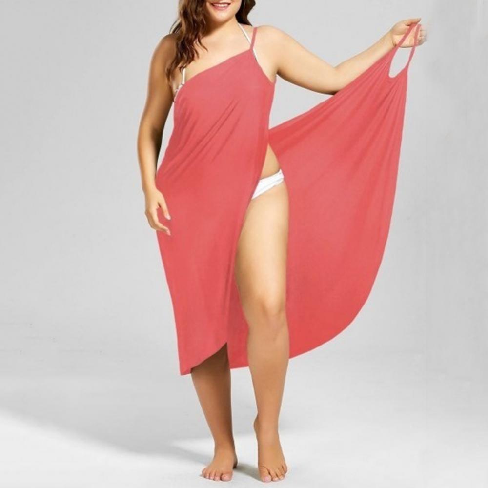 2023 Plus Size Summer Beach Sexy Women's Pure Color Sling Wrap Skirt Bikini Cover Up Skirt Apron Beach Dress