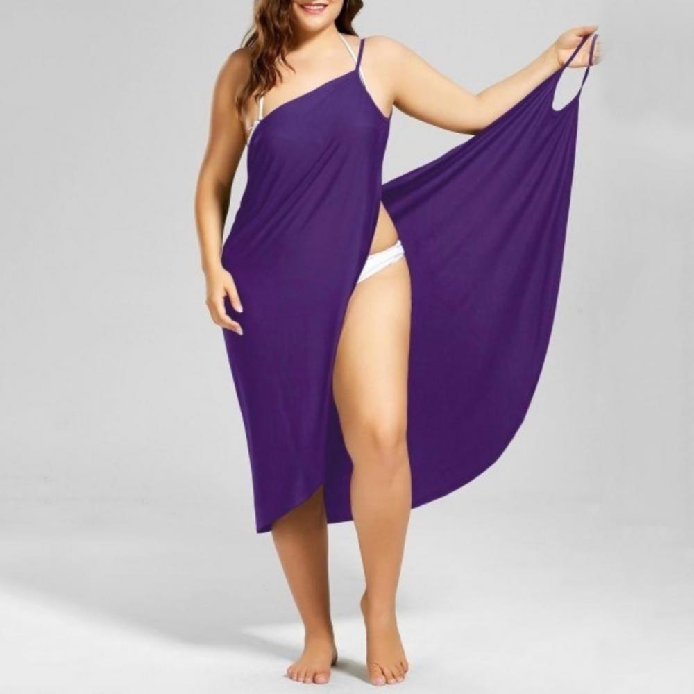 2023 Plus Size Summer Beach Sexy Women's Pure Color Sling Wrap Skirt Bikini Cover Up Skirt Apron Beach Dress