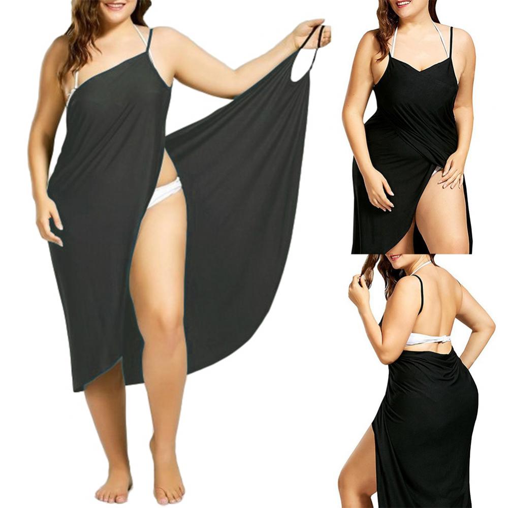 2023 Plus Size Summer Beach Sexy Women's Pure Color Sling Wrap Skirt Bikini Cover Up Skirt Apron Beach Dress