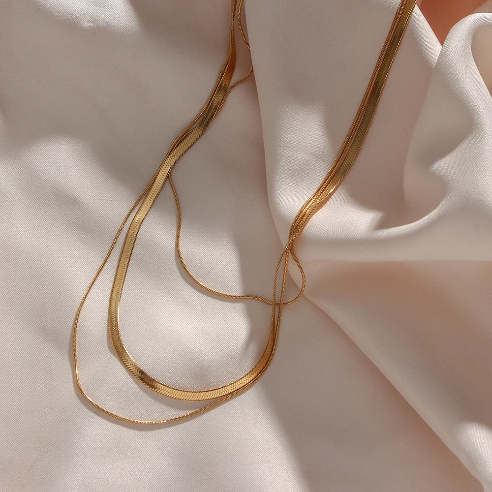 ViviBelle 18K Gold Plated Herringbone Thin Chain Layer Necklace