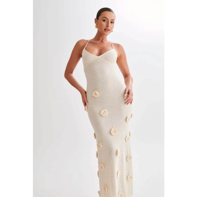 Spaghetti Strap Appliqué Maxi Dress