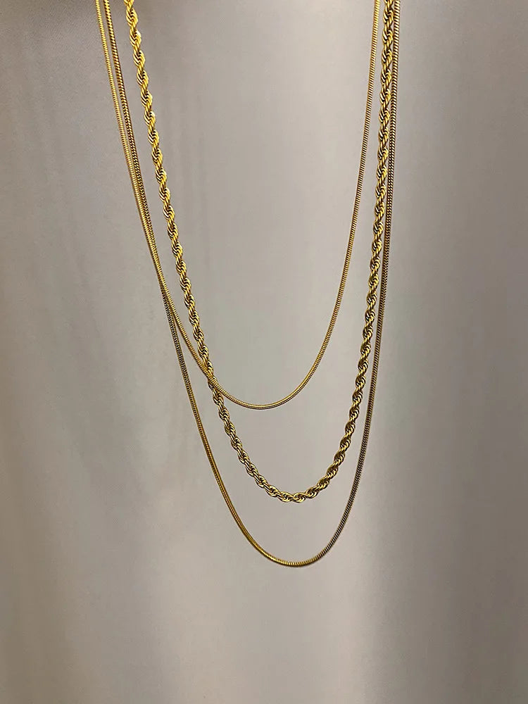 ViviBelle Layered Necklace Set 18K Gold Plated Titanium steel Chain Necklace