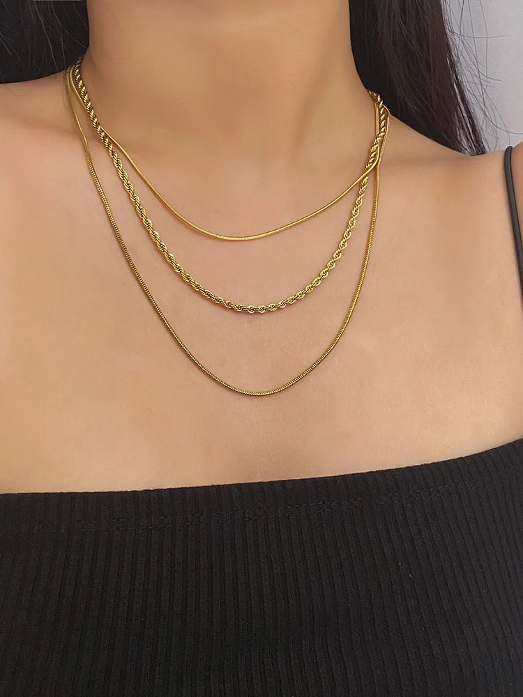 ViviBelle Layered Necklace Set 18K Gold Plated Titanium steel Chain Necklace