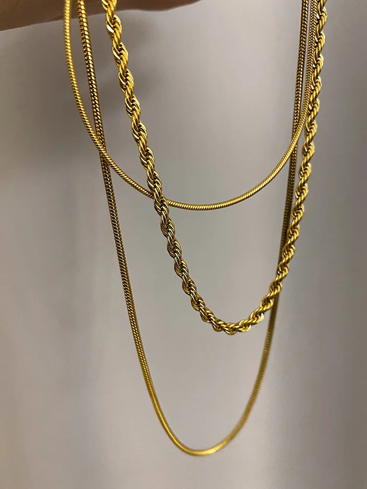 ViviBelle Layered Necklace Set 18K Gold Plated Titanium steel Chain Necklace