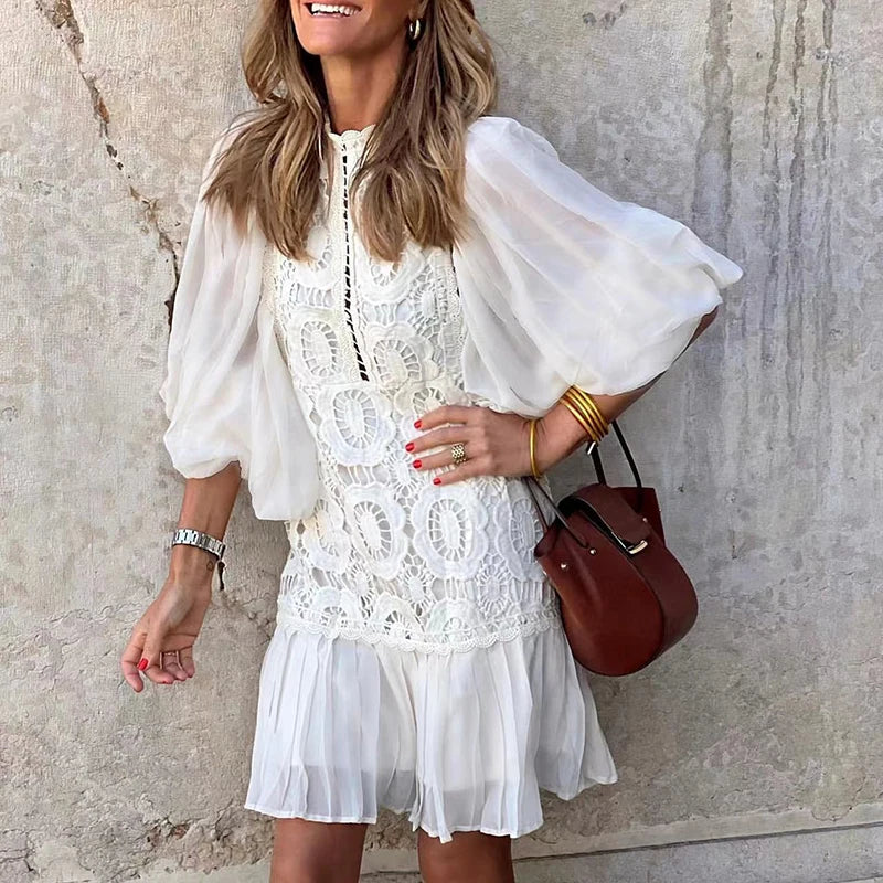 Boho Lace V-Neck Mini Dress