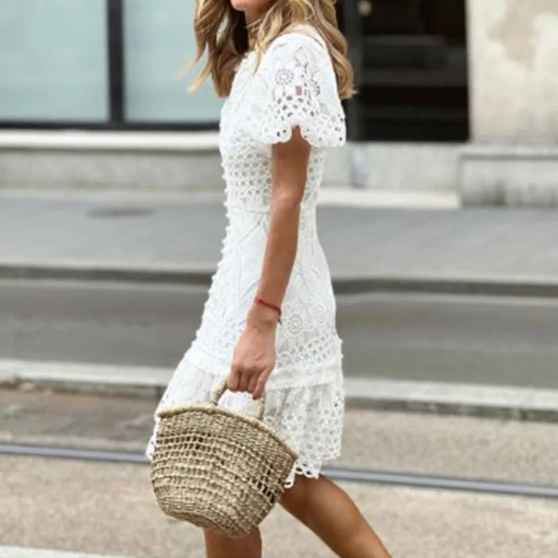 Boho Lace V-Neck Mini Dress