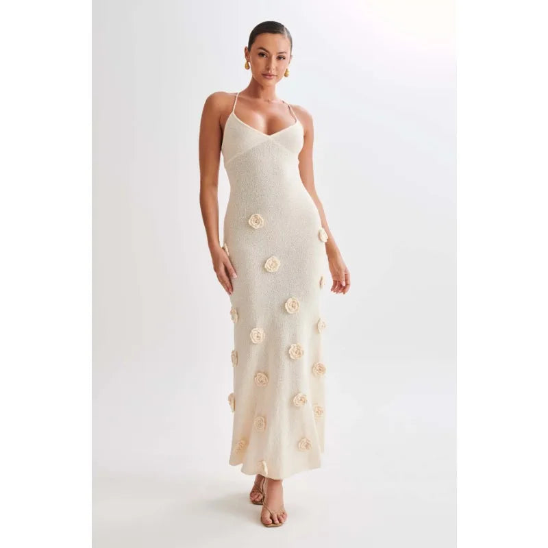 Spaghetti Strap Appliqué Maxi Dress