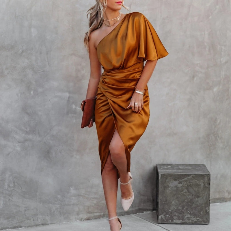 Asymmetrical Satin Midi Dress