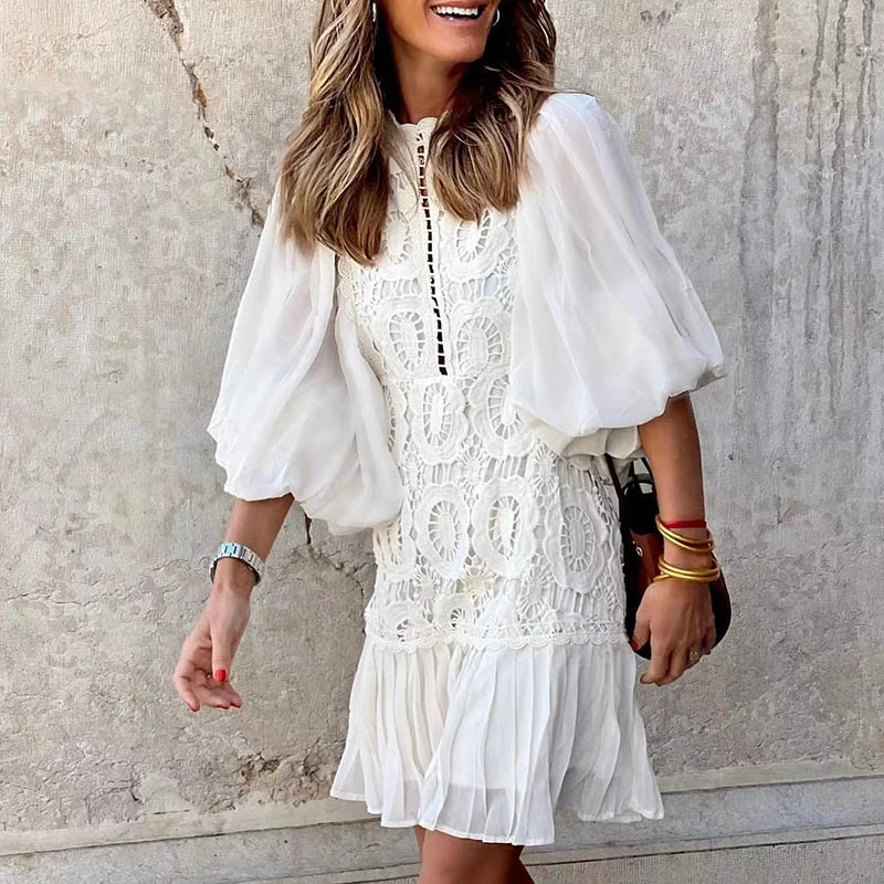 Boho Lace V-Neck Mini Dress