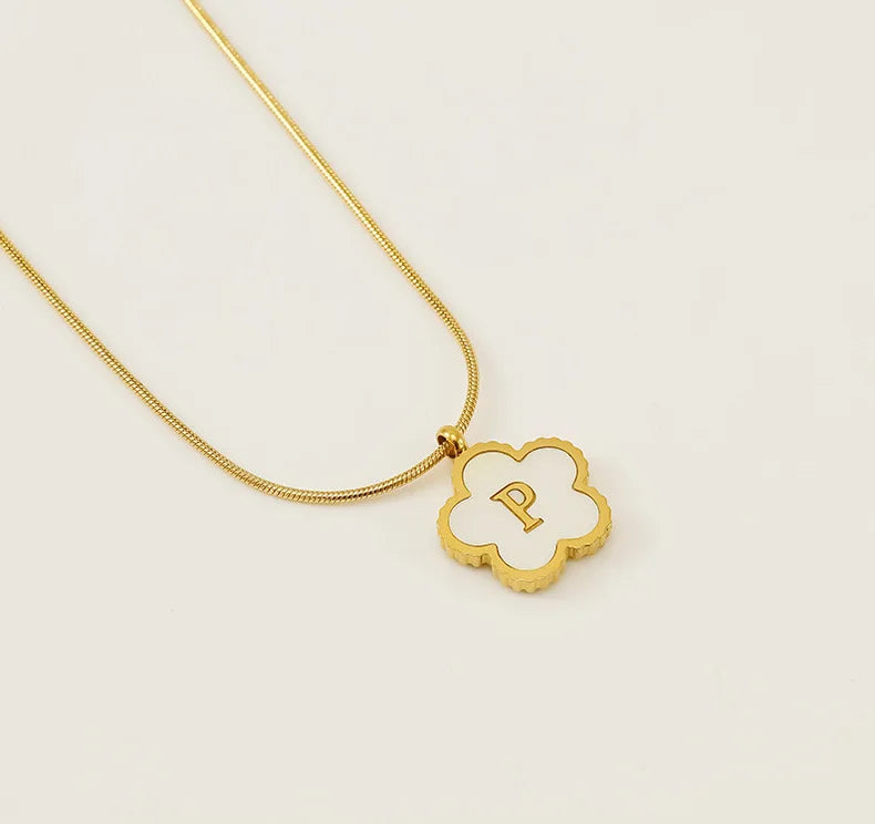 ViviBelle Gold 18k Five Leaf Clover Flower Initial Pendant