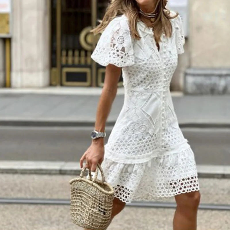 Boho Lace V-Neck Mini Dress