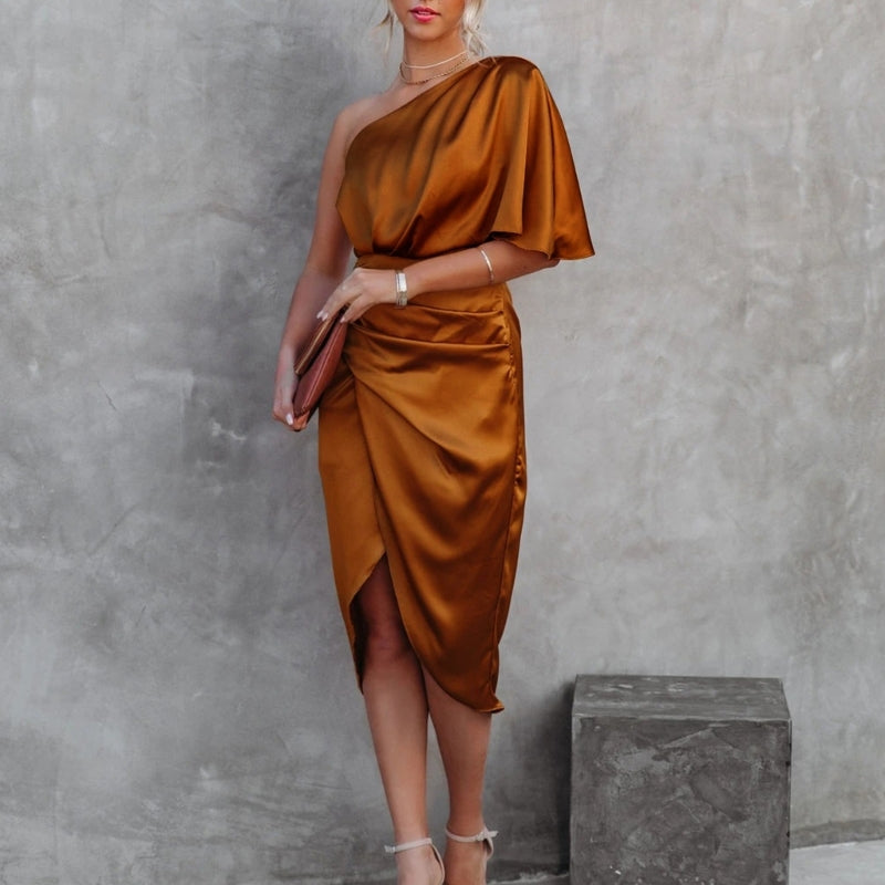 Asymmetrical Satin Midi Dress