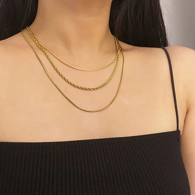 ViviBelle Layered Necklace Set 18K Gold Plated Titanium steel Chain Necklace