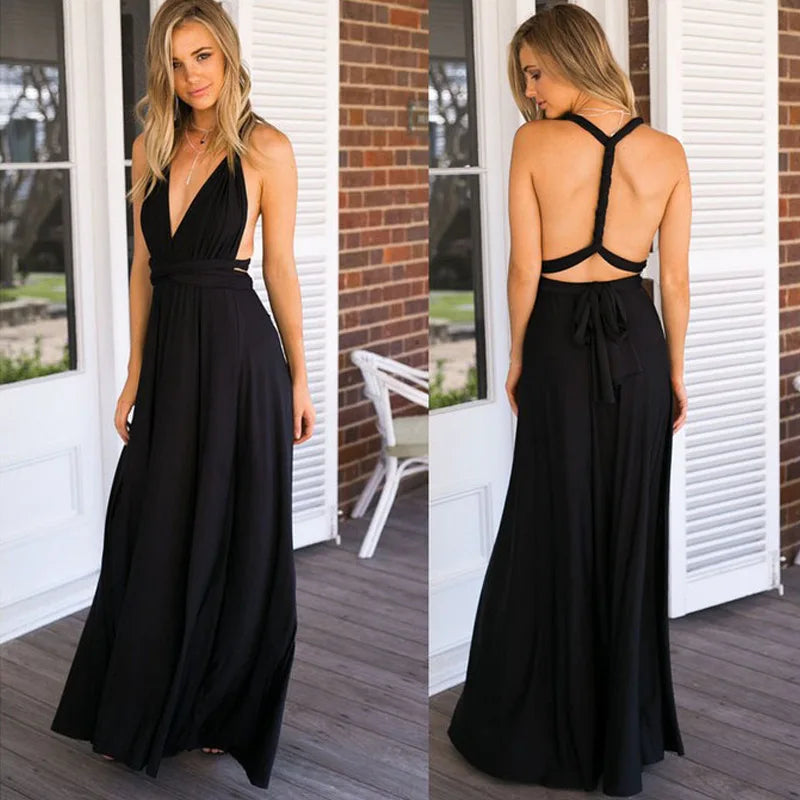 Elegant V-Neck Spaghetti Strap Maxi Dress