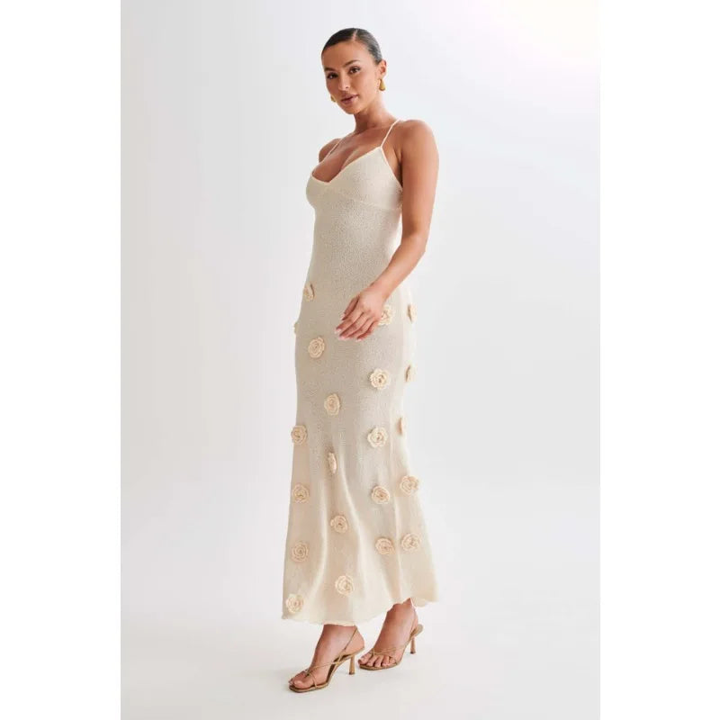 Spaghetti Strap Appliqué Maxi Dress