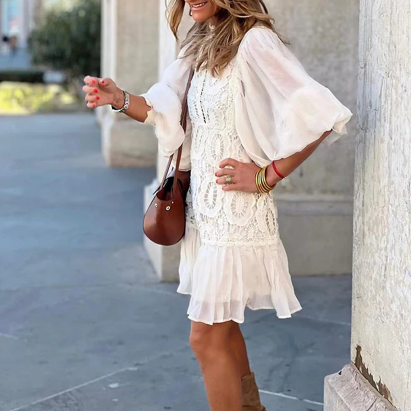 Boho Lace V-Neck Mini Dress