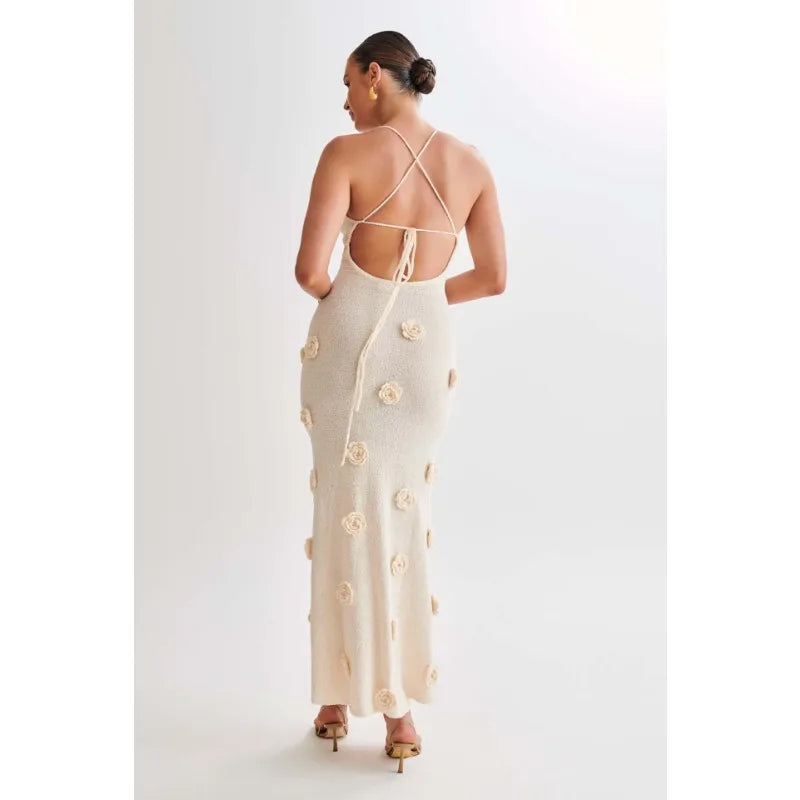 Spaghetti Strap Appliqué Maxi Dress