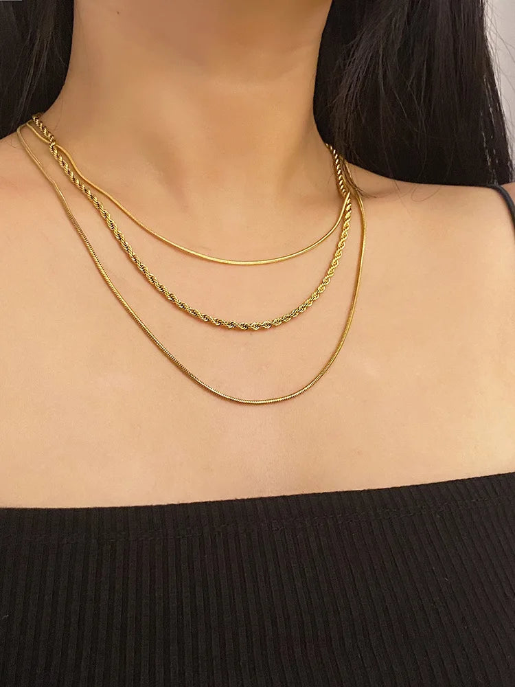 ViviBelle Layered Necklace Set 18K Gold Plated Titanium steel Chain Necklace